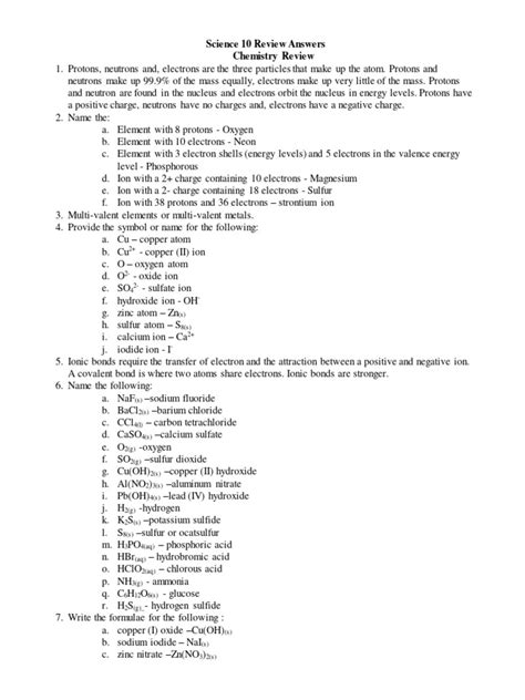 Science 10 Review Answer Reader