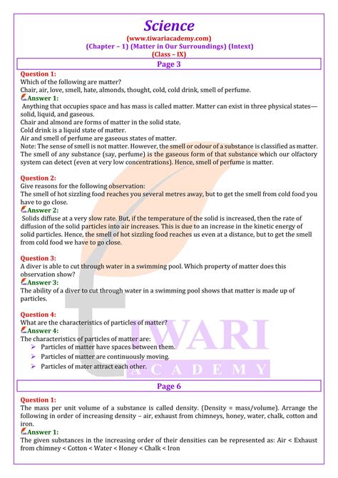 Science Answers For Class 9 PDF