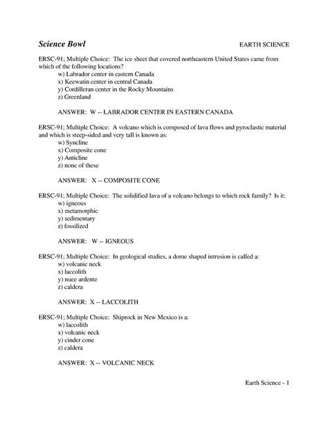 Science Bowl Questions Answers For Earth Doc