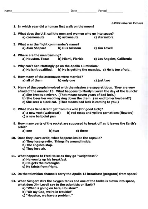 Science Movie Apollo 13 Answer Sheet PDF