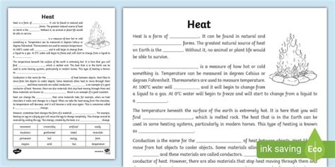 Science Wheel Heat Cloze Answers Doc