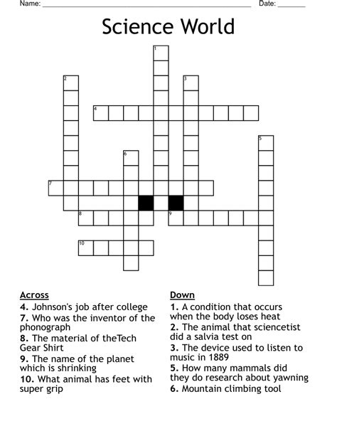 Science World Crossword Answers Reader