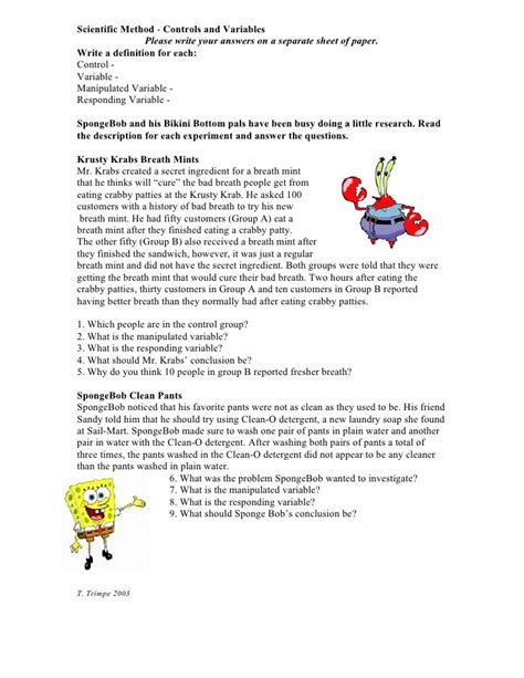 Scientific Method Control And Variable Spongebob Answers Reader