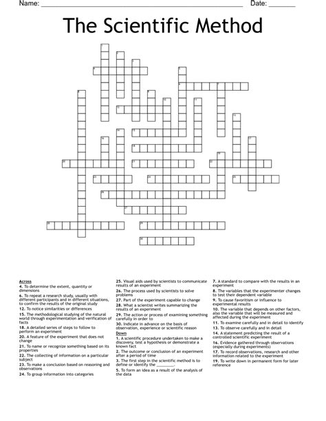 Scientific Method Review Worksheet Crossword Answers Doc