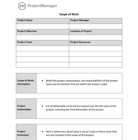 Scope Of Work Statement Template