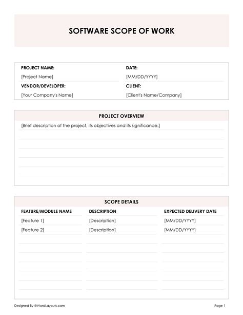 Scope Of Work Template Software