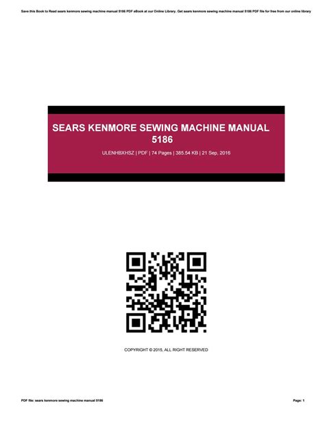 Sears Kenmore Sewing Machine Manual 5186 PDF PDF