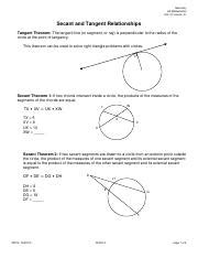 Secant And Tangent Relationships Answer Key Doc