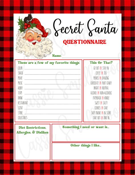 Secret Santa Questionnaire Printable Free