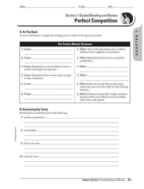 Section 1 Guided Reading And Review Perfect Competition Answer Key PDF