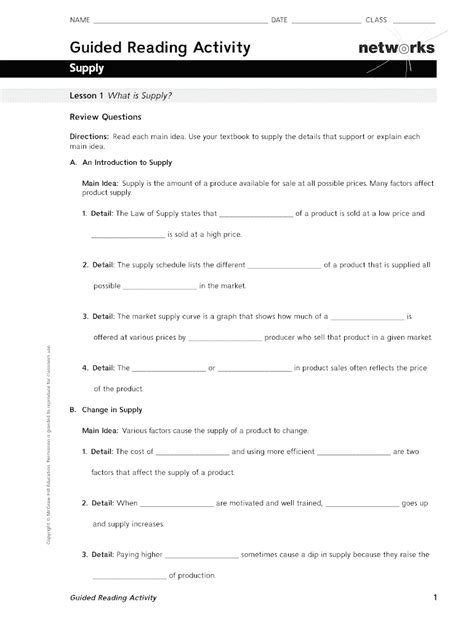 Section 1 Guided Reading Review Understing Supply Answer Reader