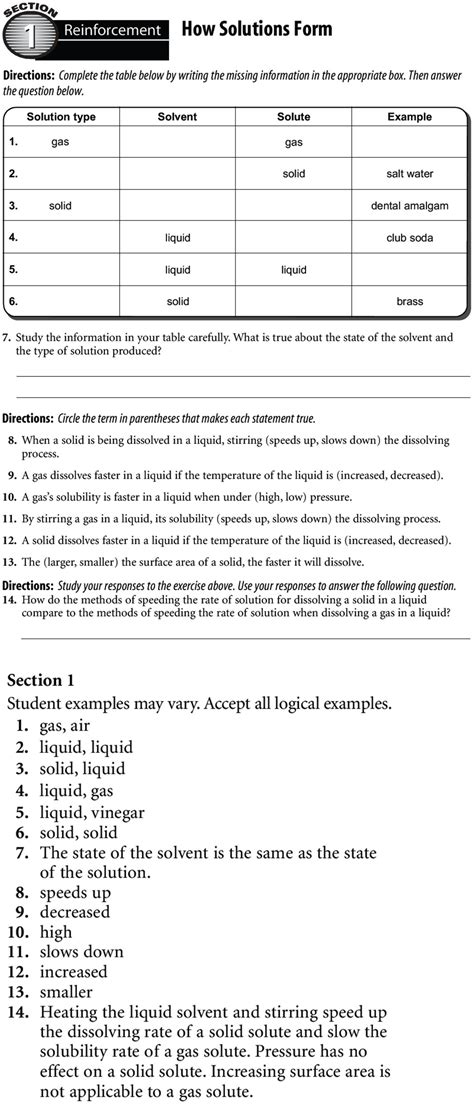 Section 1 Reinforcement How Solutions Form Answers Reader