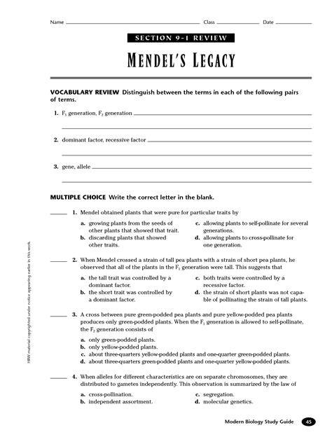 Section 1 Review Mendels Legacy Answer Key Reader