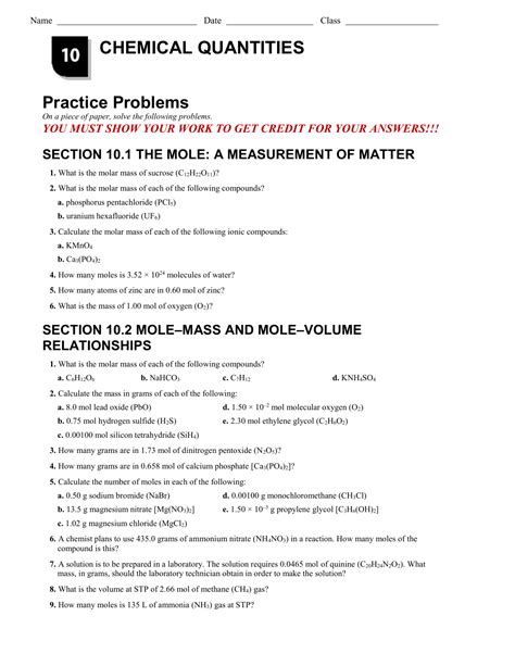 Section 10 Chemical Quantities Practice Problems Answers Doc