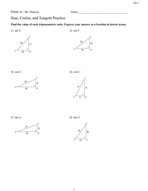 Section 12 1 Sine And Cosine Ratios Worksheet Answers PDF