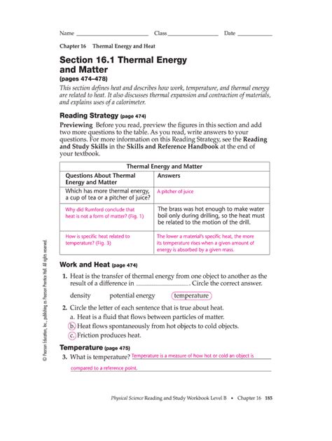 Section 16 1 Thermal Energy And Matter Answer Key Kindle Editon