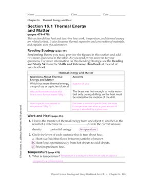 Section 16 1 Thermal Energy And Matter Answer Key Kindle Editon