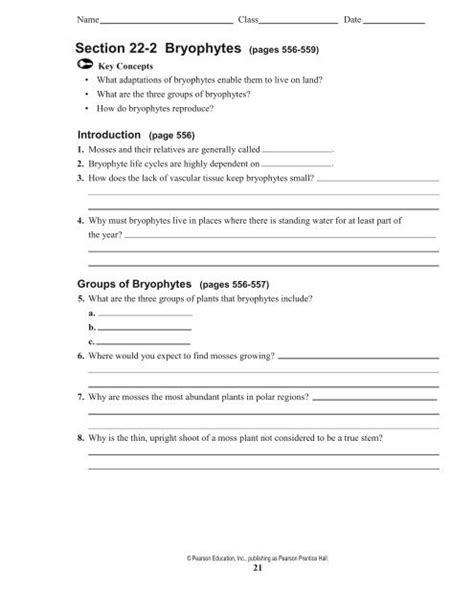 Section 22 Bryophytes Answer Key PDF