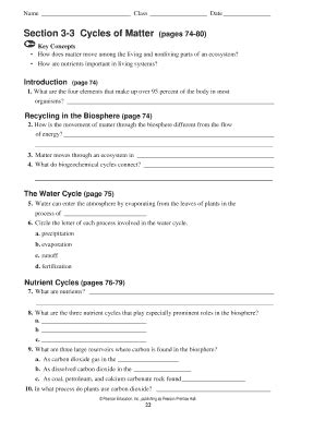 Section 3 Cycles Of Matter Worksheet Answers Doc