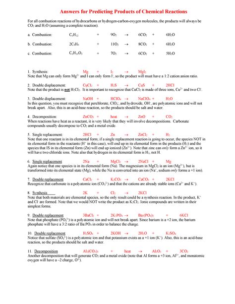 Section 3 Predicting The Products Of Chemical Reactions Answer Key PDF