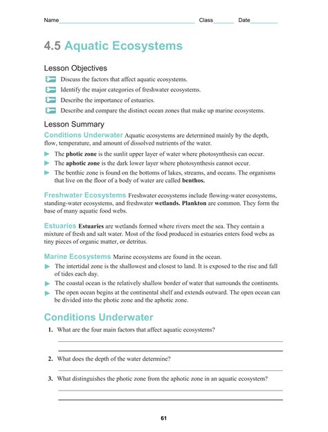 Section 4 Aquatic Ecosystems Worksheet Answers Reader