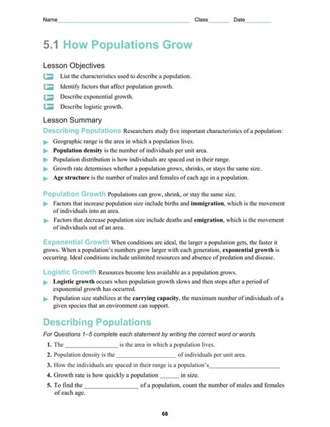 Section 5 1 Populations Grow Answer Key Reader