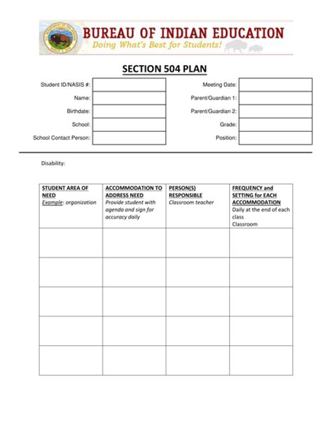 Section 504 Plan Template