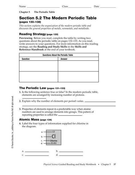 Section 52 The Modern Periodic Table Answers Reader