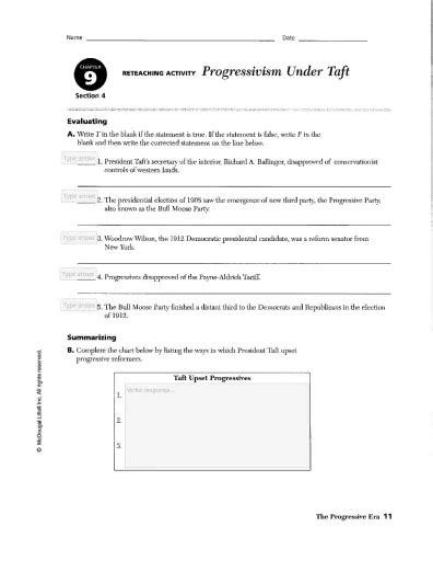 Section Guided Progressivism Under Taft Answers Reader