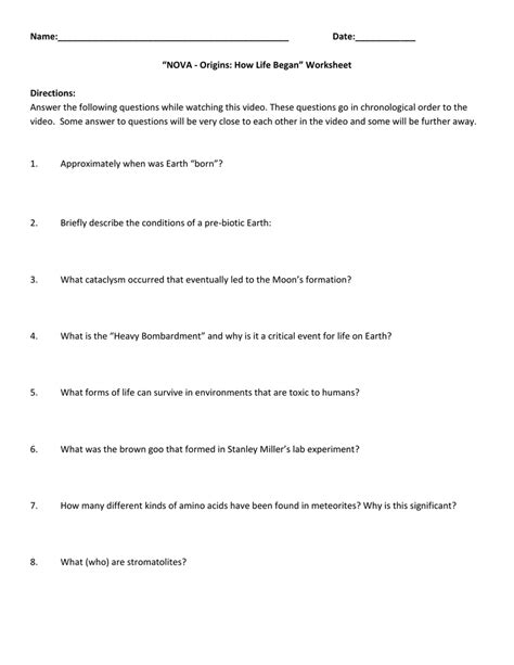 Section How Did Life Begin Worksheet Answers Reader