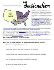 Sectionalism Answer Key Reader