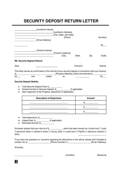 Security Deposit Return Template