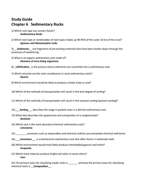 Sedimentary And Metamorphic Rocks Study Guide Answer Kindle Editon