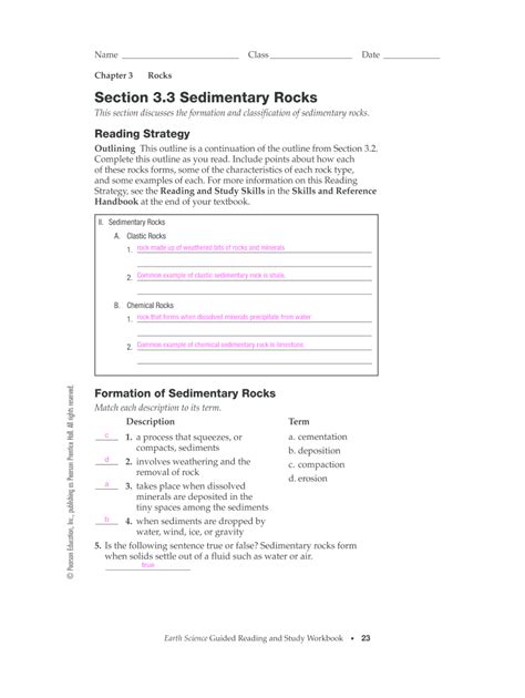 Sedimentary Rocks Answer Key Doc