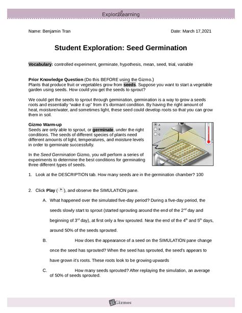 Seed Germination Gizmo Answer Key Doc