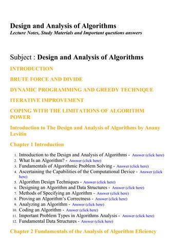 Selected Papers on Design of Algorithms Lecture Notes Reader