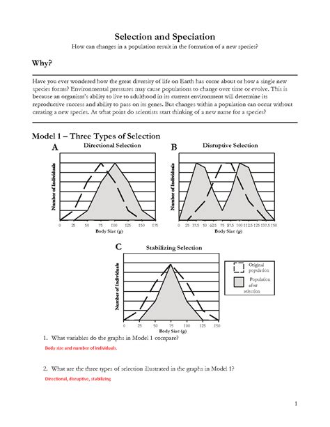 Selection And Speciation Answers Reader