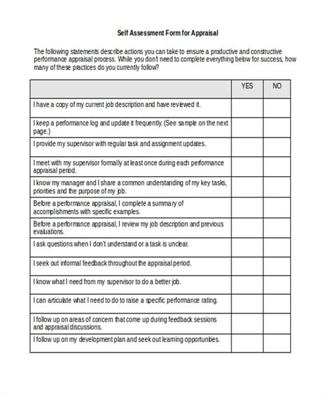Self Appraisal Form Answers PDF