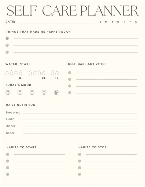 Self Care Plan Templates