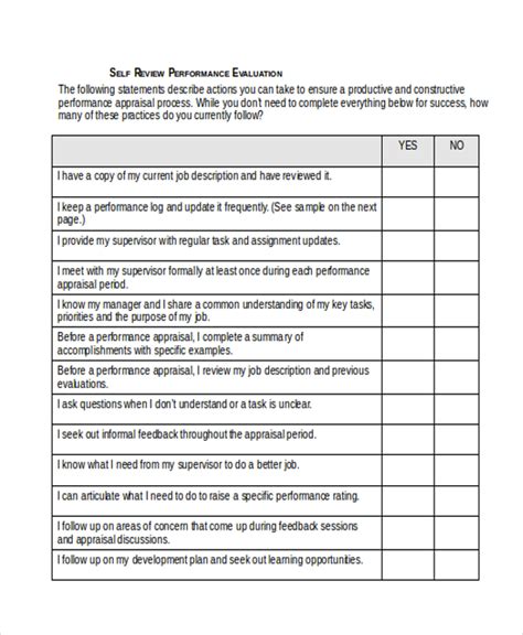 Self Performance Review Template