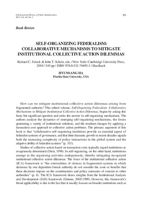 Self-Organizing Federalism Collaborative Mechanisms to Mitigate Institutional Collective Action Dil PDF