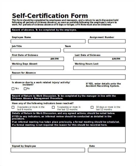 Self-certification forms