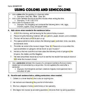 Semicolon Worksheets And Answer Key Reader