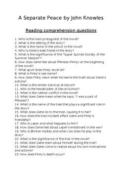 Separate Peace Comprehension Question Answers Reader