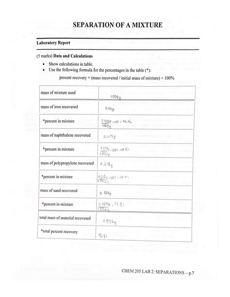 Separation Of A Mixture Lab Report Answers Reader