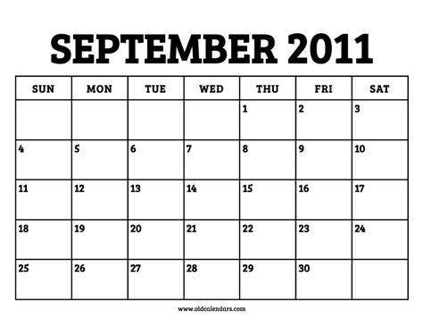 September 2011 Calendar