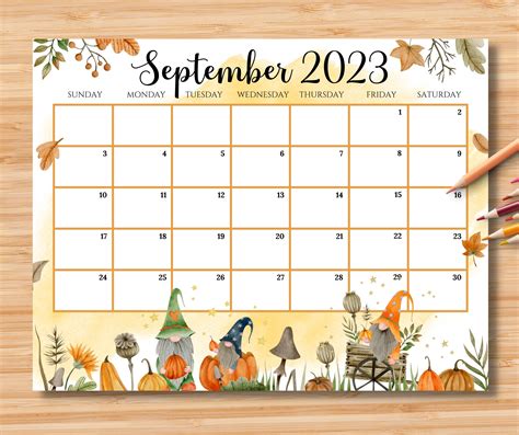September Calendar Printable Free