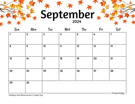 September Free Printable Calendar