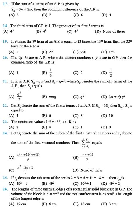 Sequence And Series Questions Answer Mcq Doc