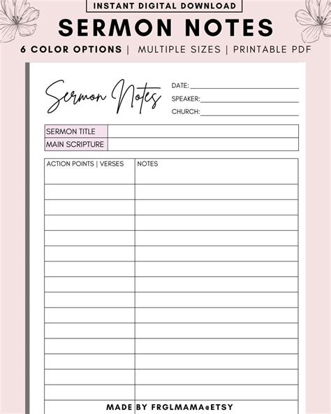 Sermon Note Template